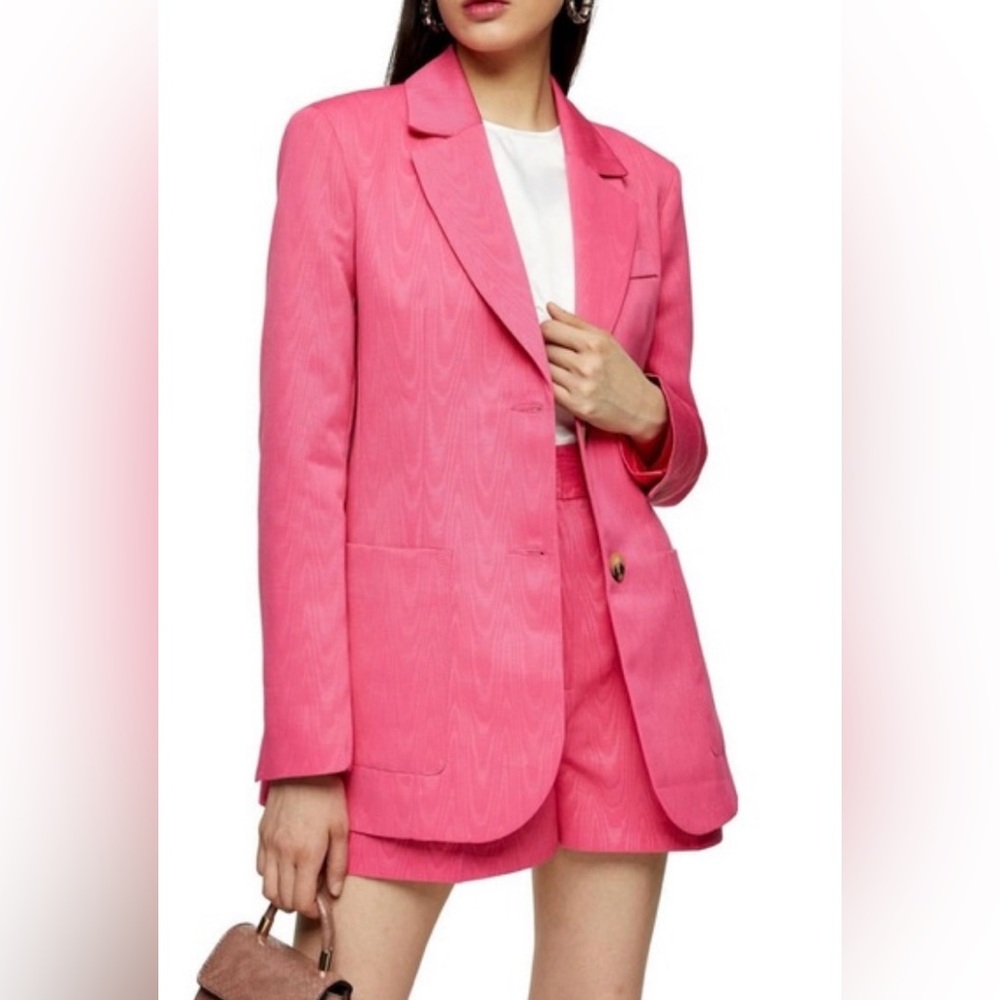 Topshop Moire Grandad Blazer (Size 0, Pink)